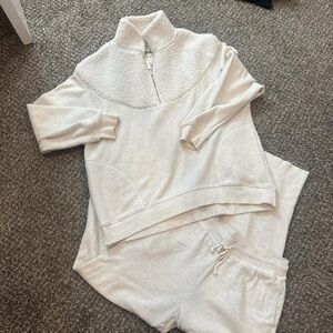 Aerie cream soft fleece matching set
